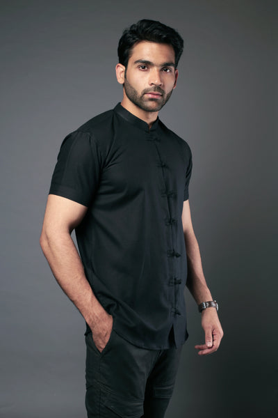 C-Style Black Color Slim Fit Casual Shirt