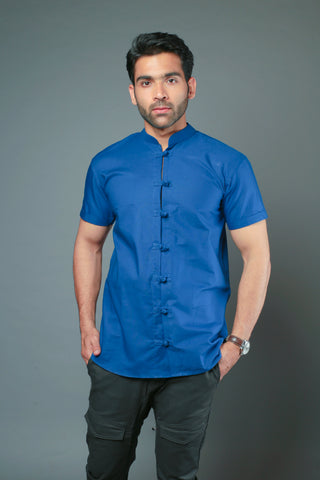 Men C-Style Blue Color Slim Fit Casual Shirt