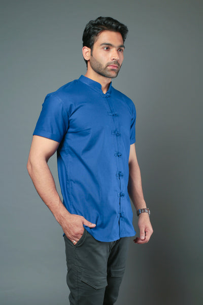 Men C-Style Blue Color Slim Fit Casual Shirt