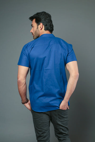 Men C-Style Blue Color Slim Fit Casual Shirt