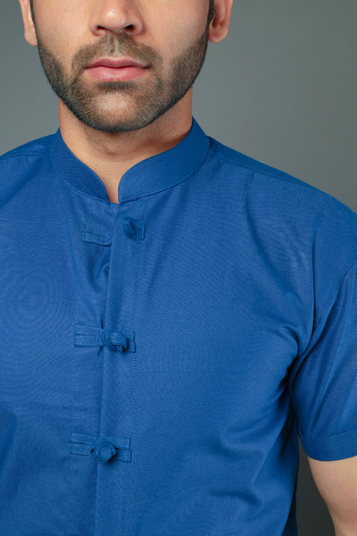 Men C-Style Blue Color Slim Fit Casual Shirt
