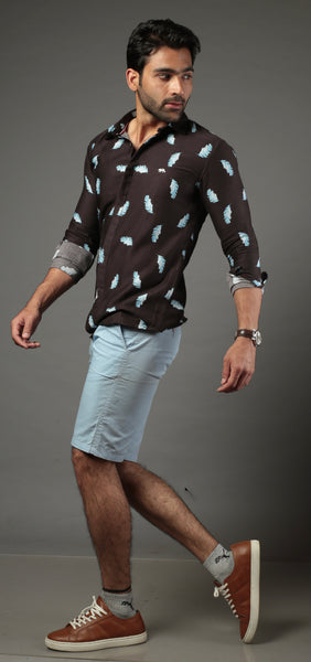 Men Designer Printed Feather Slim Fit Casual Shirt
