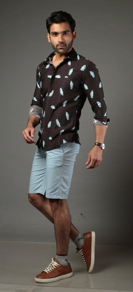 Men Designer Printed Feather Slim Fit Casual Shirt