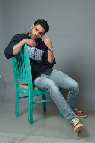 Navy Blue & Blue lines Slim Fit Casual Shirt