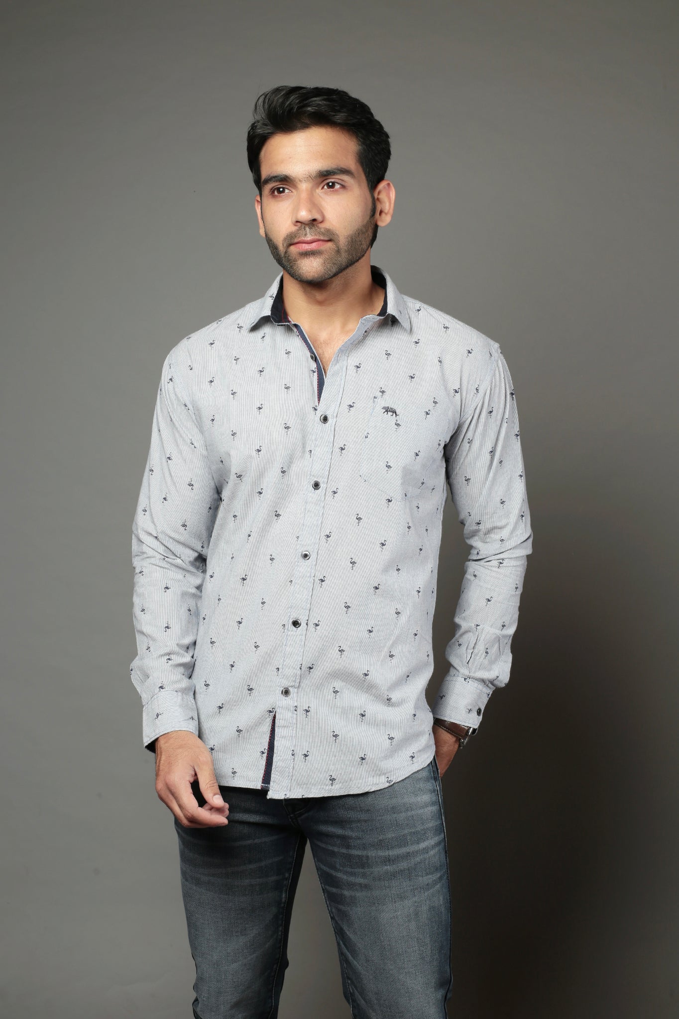 Men Designer Sparrow Printed Slim Fit Casual Shirt