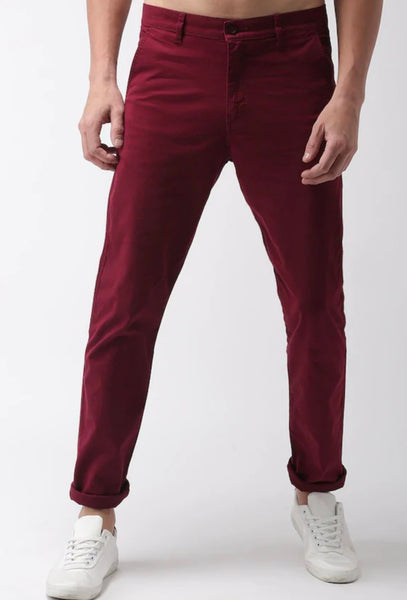 Maroon solid chinos