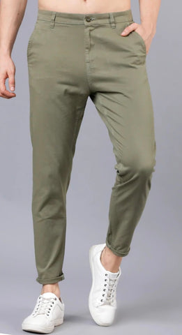Mens Green Solid Color Chinos