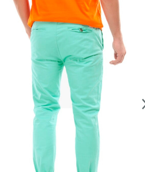Mens Turquoise Green Solid Color Chinos