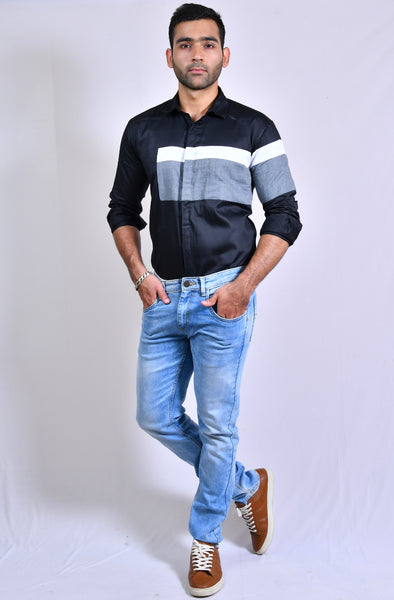 Black White and Grey Slim Fit Casual Shirt
