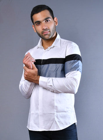 White Black and Grey Slim Fit Casual Shirt
