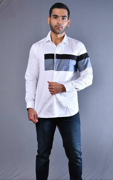 White Black and Grey Slim Fit Casual Shirt
