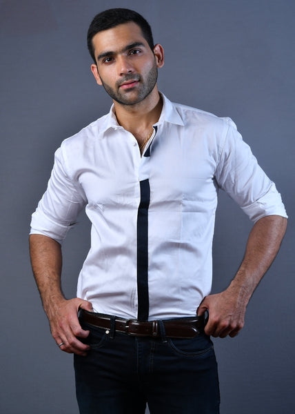 White and Black Lines Slim Fit Casual Shirt