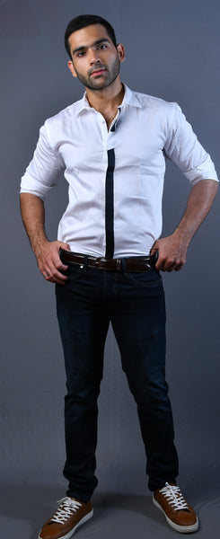 White and Black Lines Slim Fit Casual Shirt