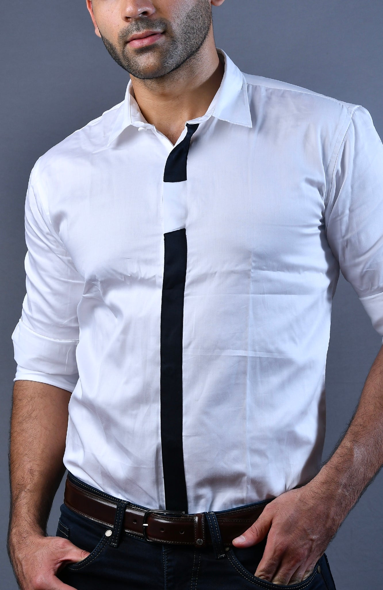 White and Black Lines Slim Fit Casual Shirt