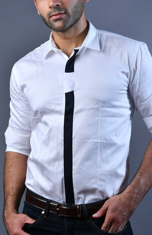 White and Black Lines Slim Fit Casual Shirt