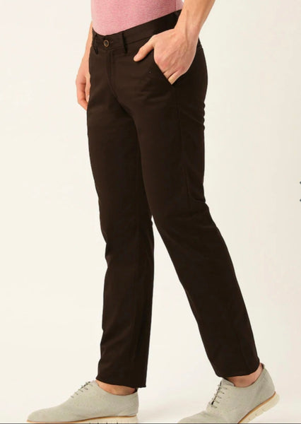 Mens Coffee Brown Solid Color Chinos