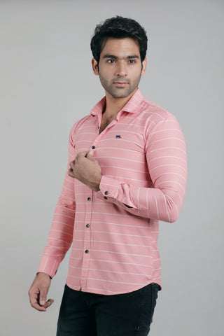 Men pink and white Stripe Slim Fit Casual Shirt