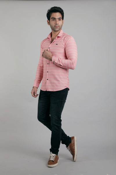 Men pink and white Stripe Slim Fit Casual Shirt