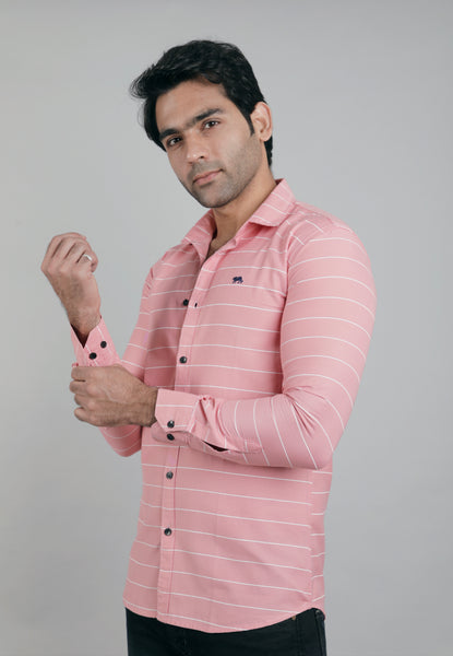 Men pink and white Stripe Slim Fit Casual Shirt