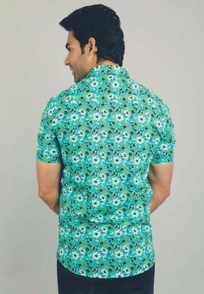 Men Green flower print Slim Fit Casual Shirt