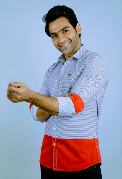 Black stripes and Red Slim Fit Casual Shirt