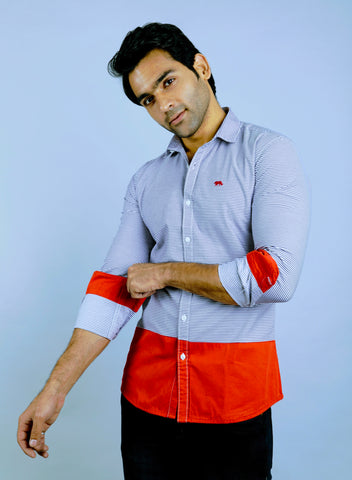 Black stripes and Red Slim Fit Casual Shirt