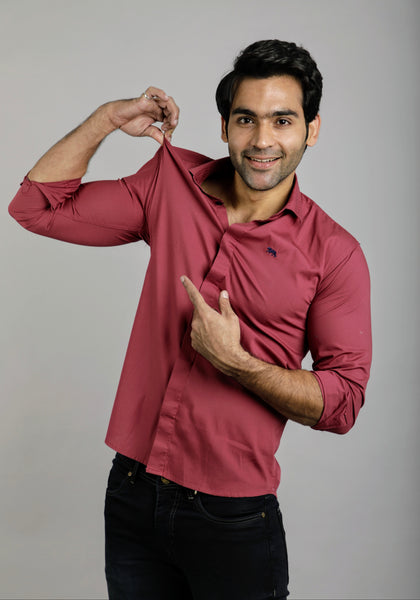 Pink stretchable Slim Fit Casual Shirt