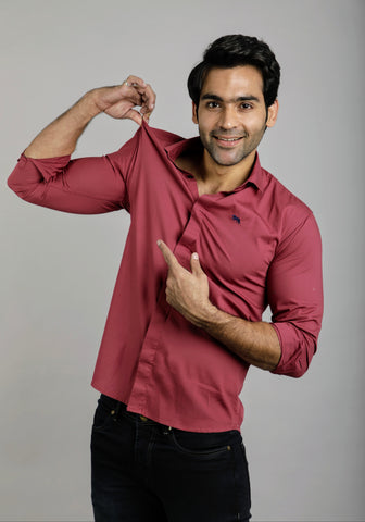 Pink stretchable Slim Fit Casual Shirt
