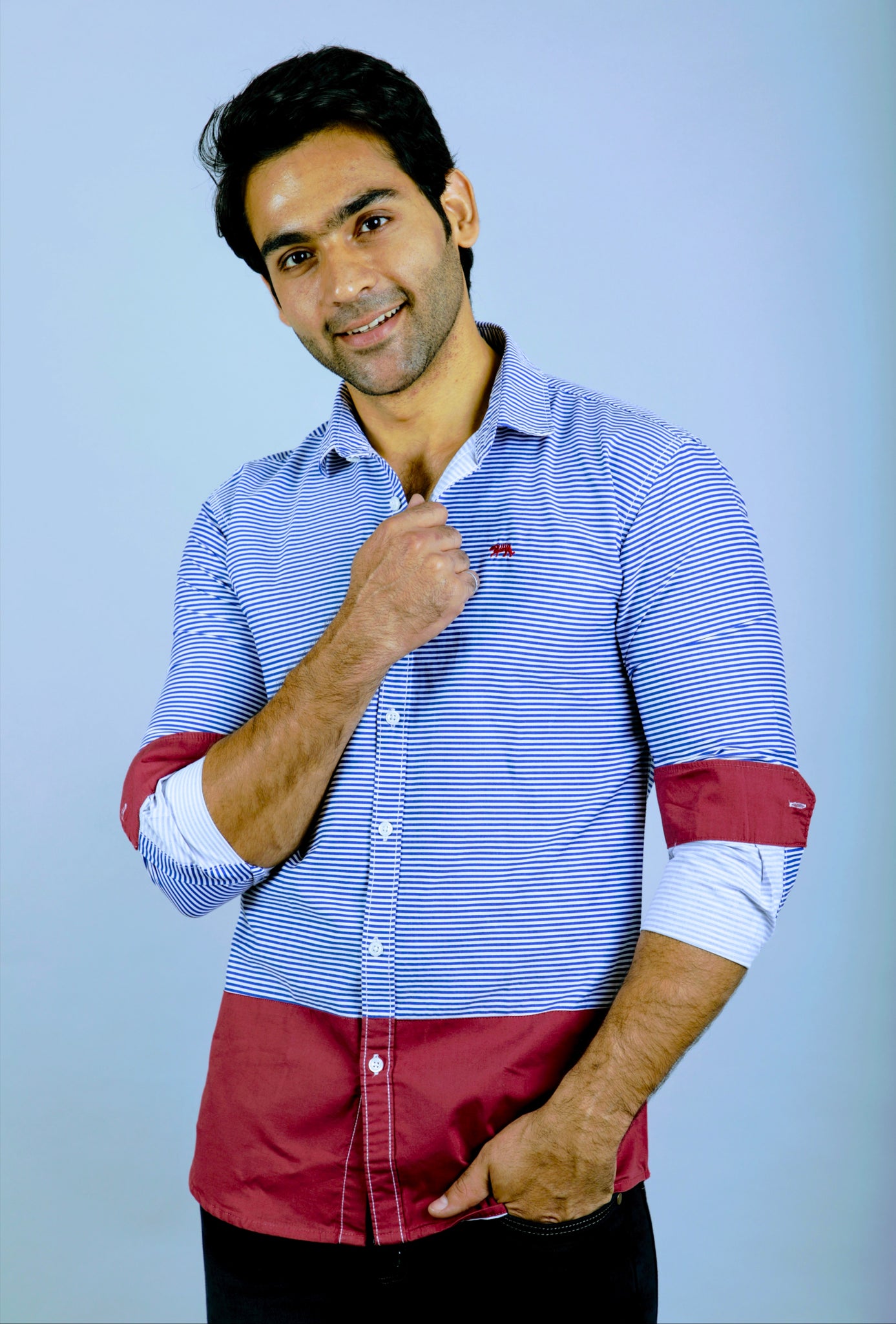 Blue stripes and pink Slim Fit Casual Shirt