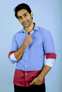 Blue stripes and pink Slim Fit Casual Shirt