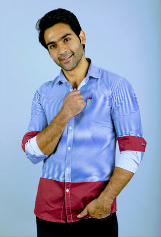 Blue stripes and pink Slim Fit Casual Shirt