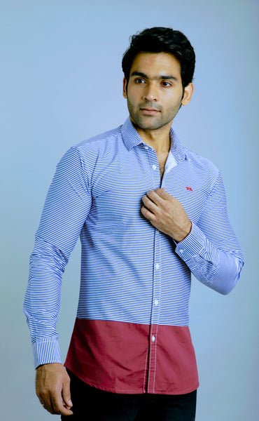 Blue stripes and pink Slim Fit Casual Shirt