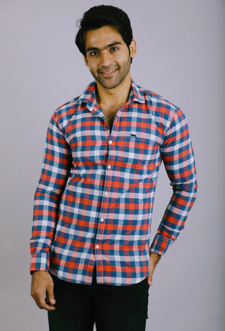 Pink and blue Check Slim Fit Casual Shirt