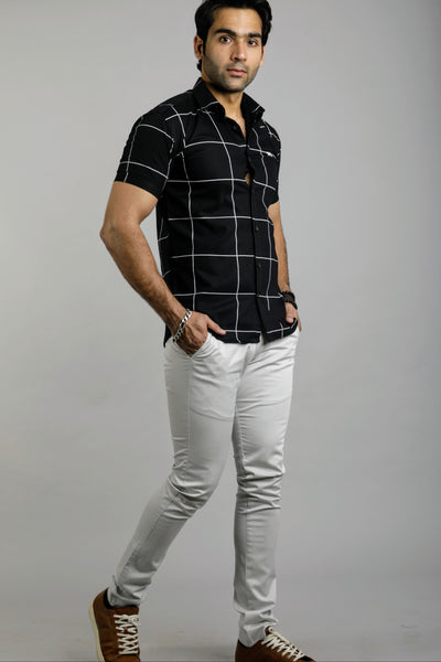 Black Check Slim Fit Casual Shirt