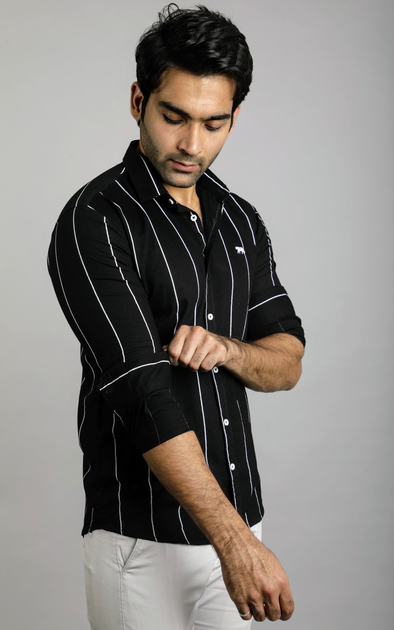 Black Stripes Full Sleeves Slim Fit Casual Shirt