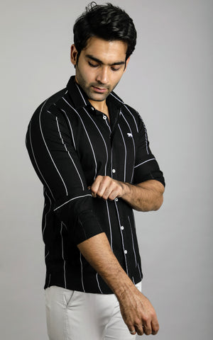 Black Stripes Full Sleeves Slim Fit Casual Shirt
