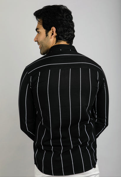 Black Stripes Full Sleeves Slim Fit Casual Shirt