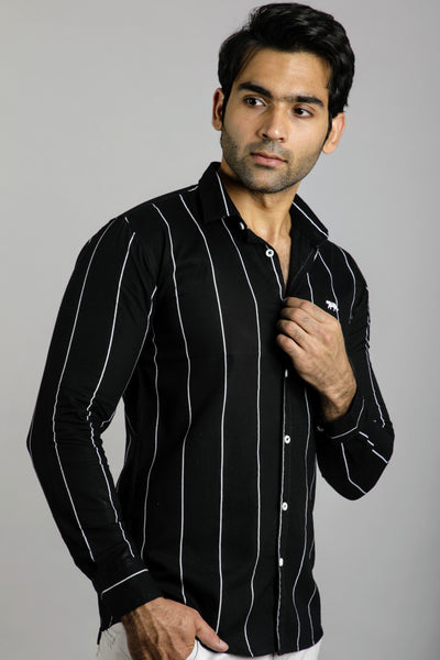 Black Stripes Full Sleeves Slim Fit Casual Shirt