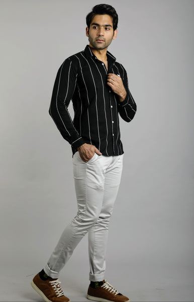 Black Stripes Full Sleeves Slim Fit Casual Shirt