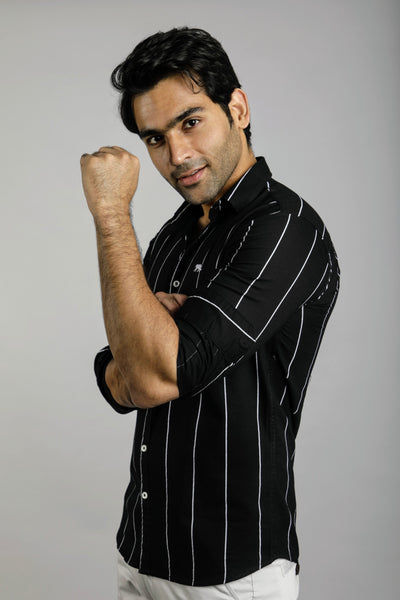 Black Stripes Full Sleeves Slim Fit Casual Shirt