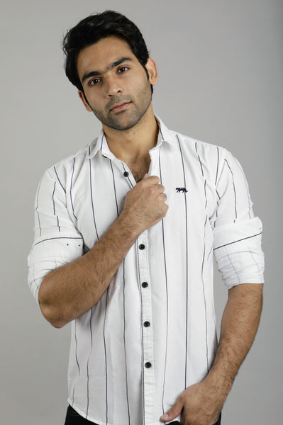 White & Black lines Slim Fit Casual Shirt
