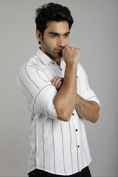 White & Black lines Slim Fit Casual Shirt