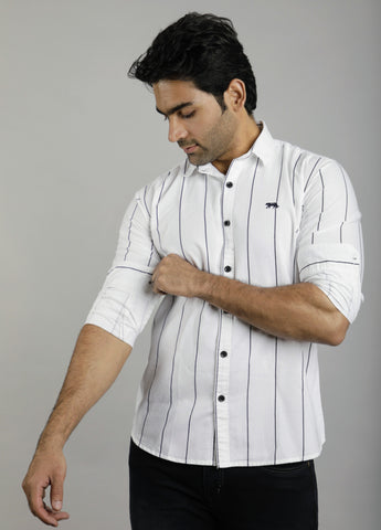 White & Black lines Slim Fit Casual Shirt
