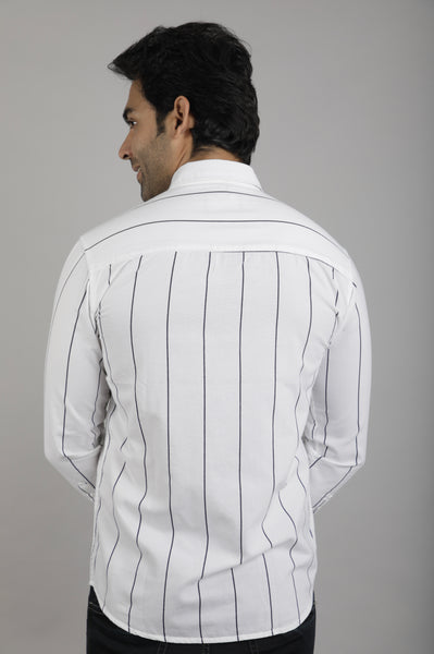 White & Black lines Slim Fit Casual Shirt
