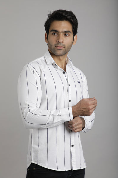 White & Black lines Slim Fit Casual Shirt