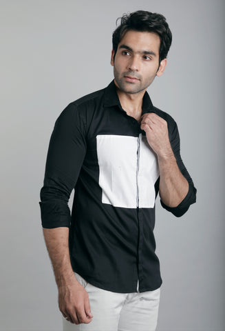 Black and White Box Slim Fit Casual Shirt
