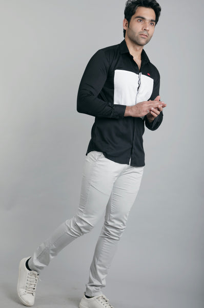 Black and White Box Slim Fit Casual Shirt
