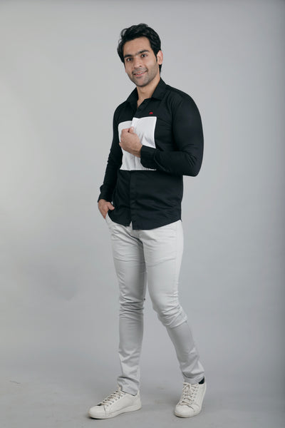 Black and White Box Slim Fit Casual Shirt