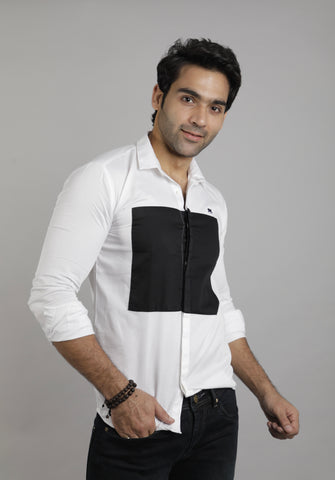 White and Black Box Slim Fit Casual Shirt