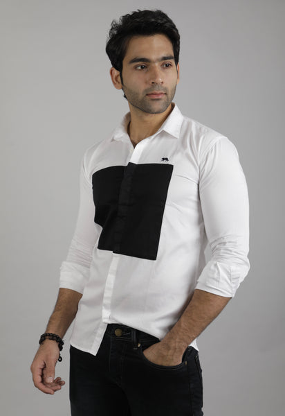 White and Black Box Slim Fit Casual Shirt